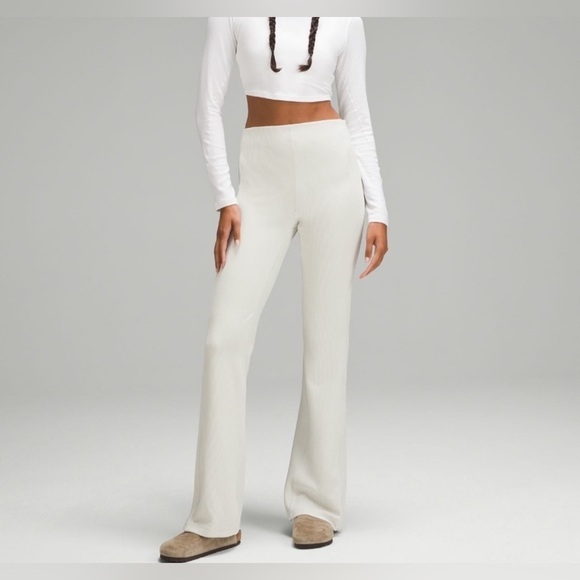 lululemon athletica Pants - Lululemon Ribbed High Rise Flare Pants Cream White Lounge Athleisure Size 8 tall